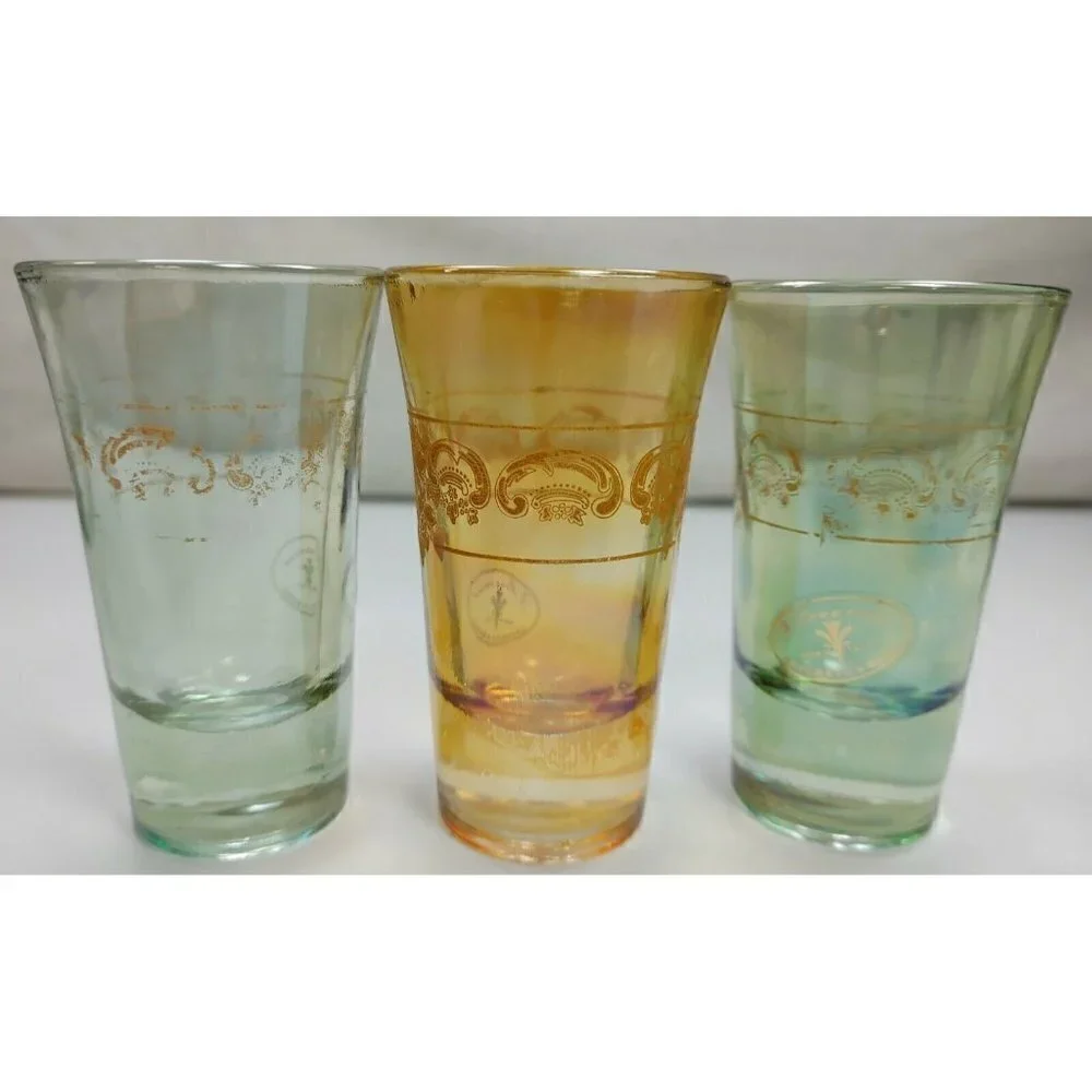 Lot Of 3 J. Preziosi Lavorato A Mano Orange Green Italian Art Shot Glasses VTG